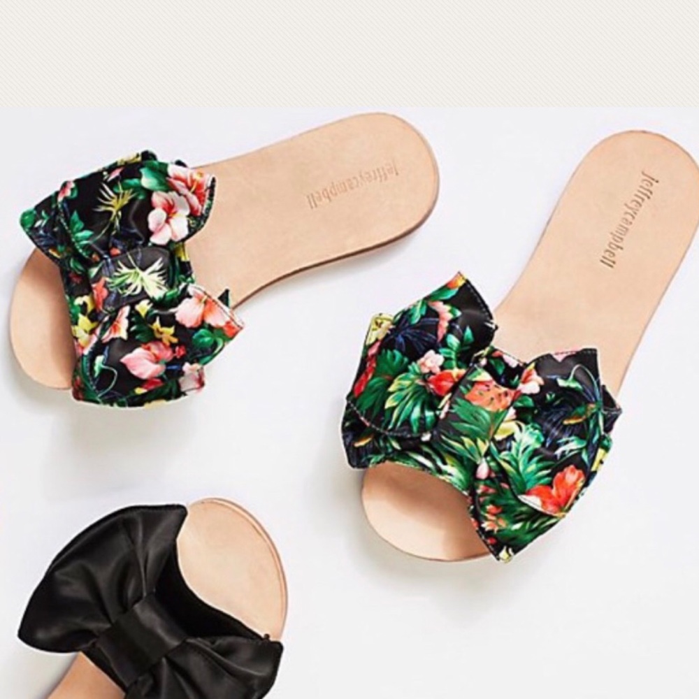 Jeffrey Campbell x Free People Bow-Tie 6 Black Floral Sandals Flats